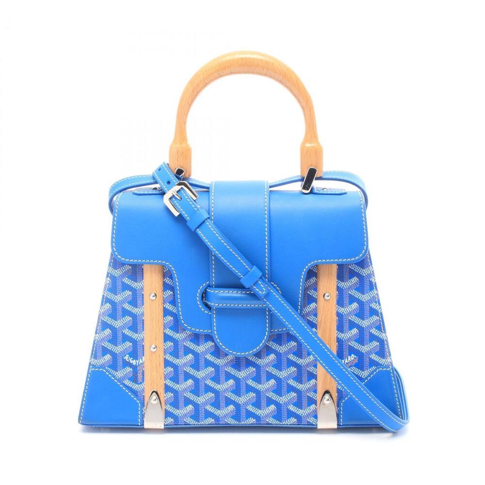 Goyard Saigon PM 2-Way Handbag, Coated Canvas Leather, Women's, Blue/White/Mu...